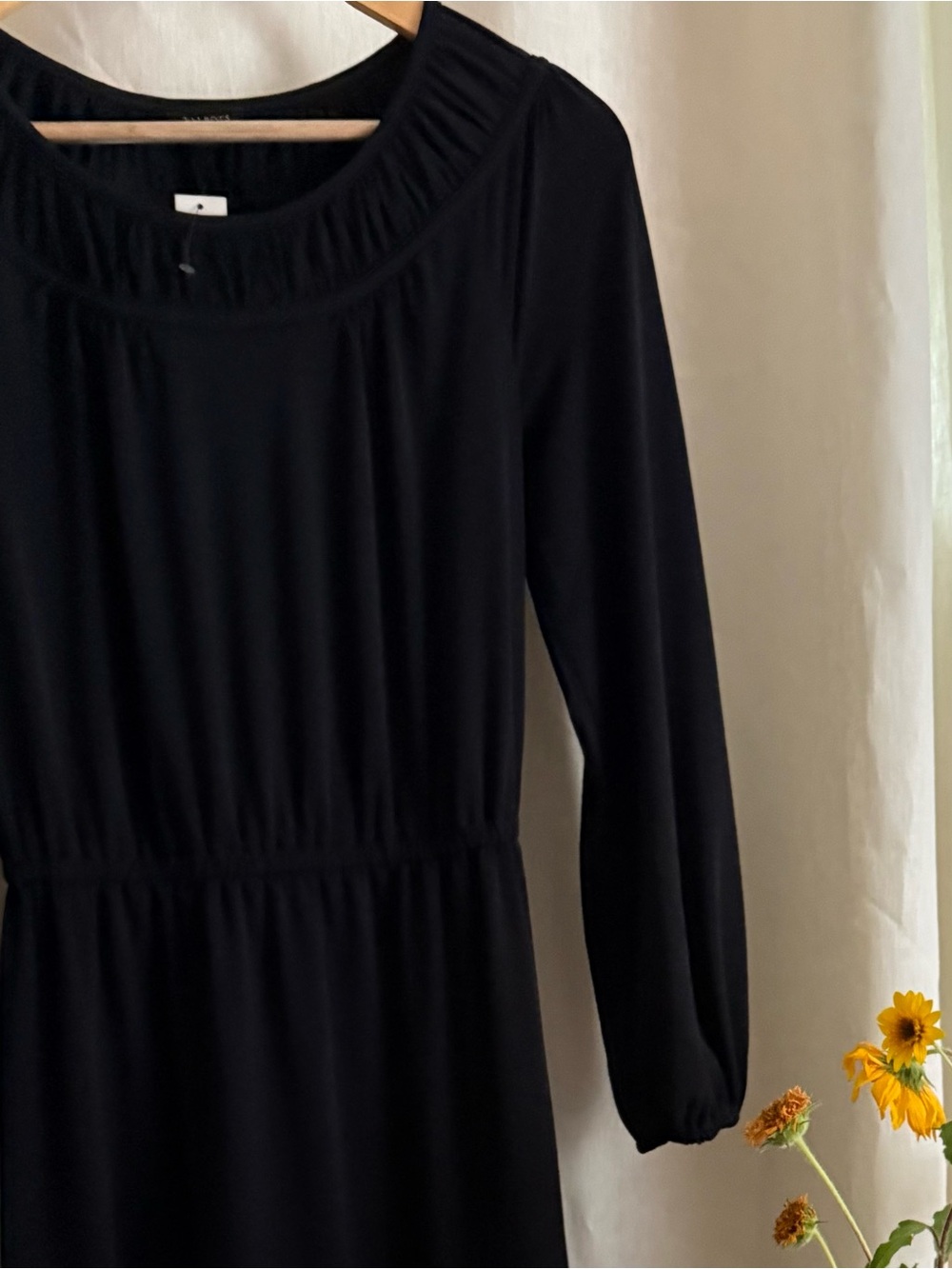 NWT Talbots Black Midi Dress S Ruched Neck Long Sleeve Stretch Classic